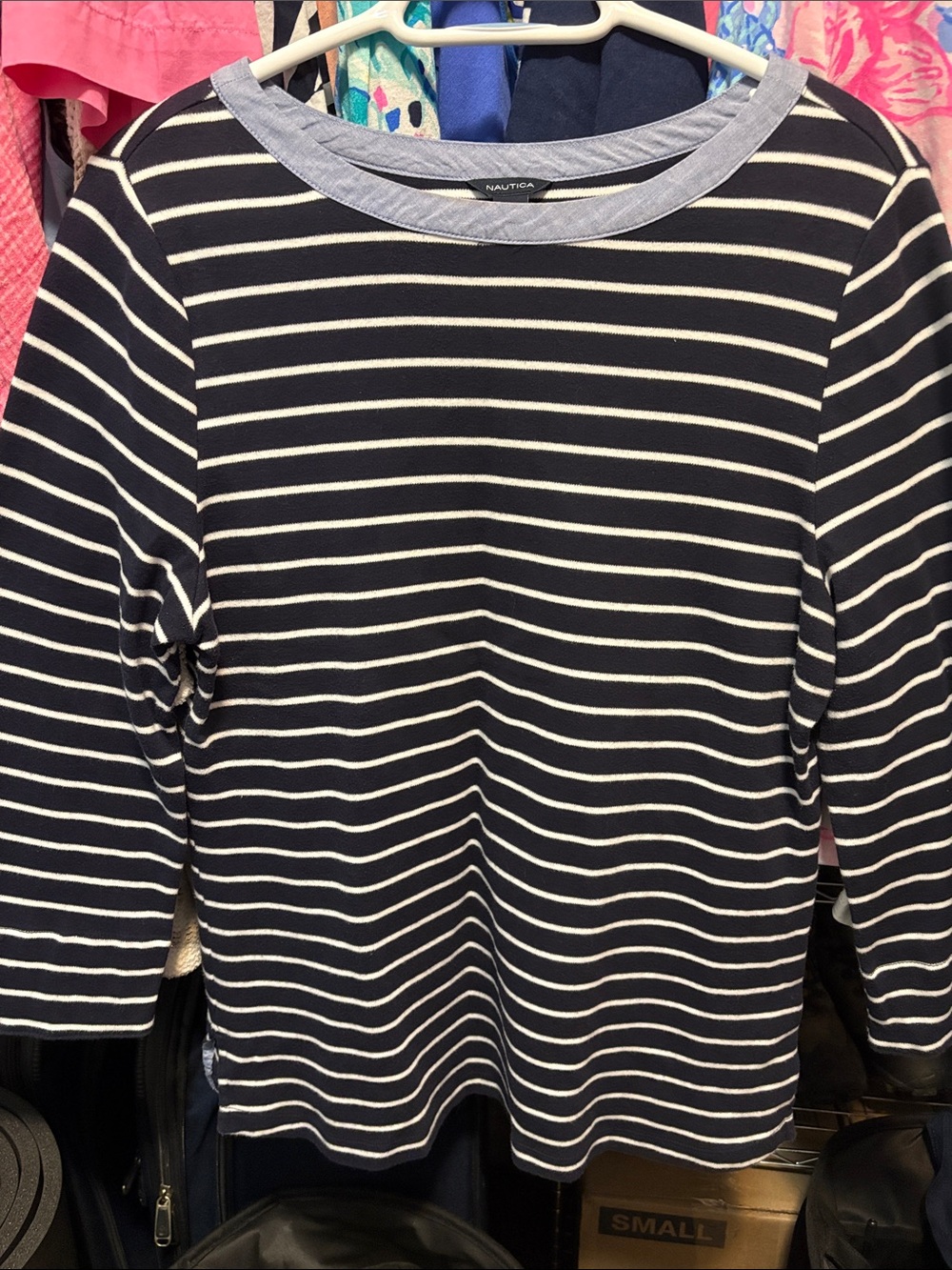 Nautica, navy and white striped top